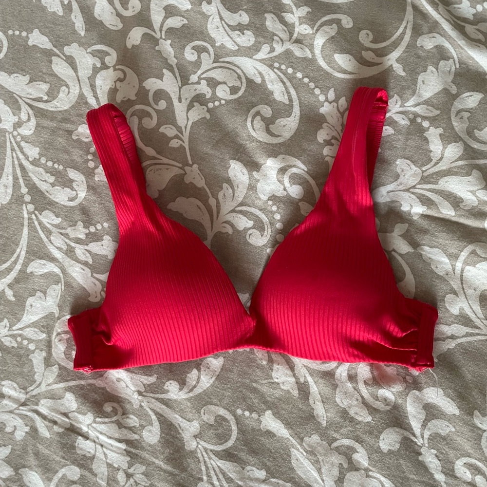 H&M Bright Red Ribbed Wireless Push Up Bikini Top